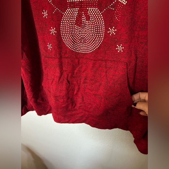 Sjs heather red winter rhinestone snowman hoodie sweater - Picture 3 of 5